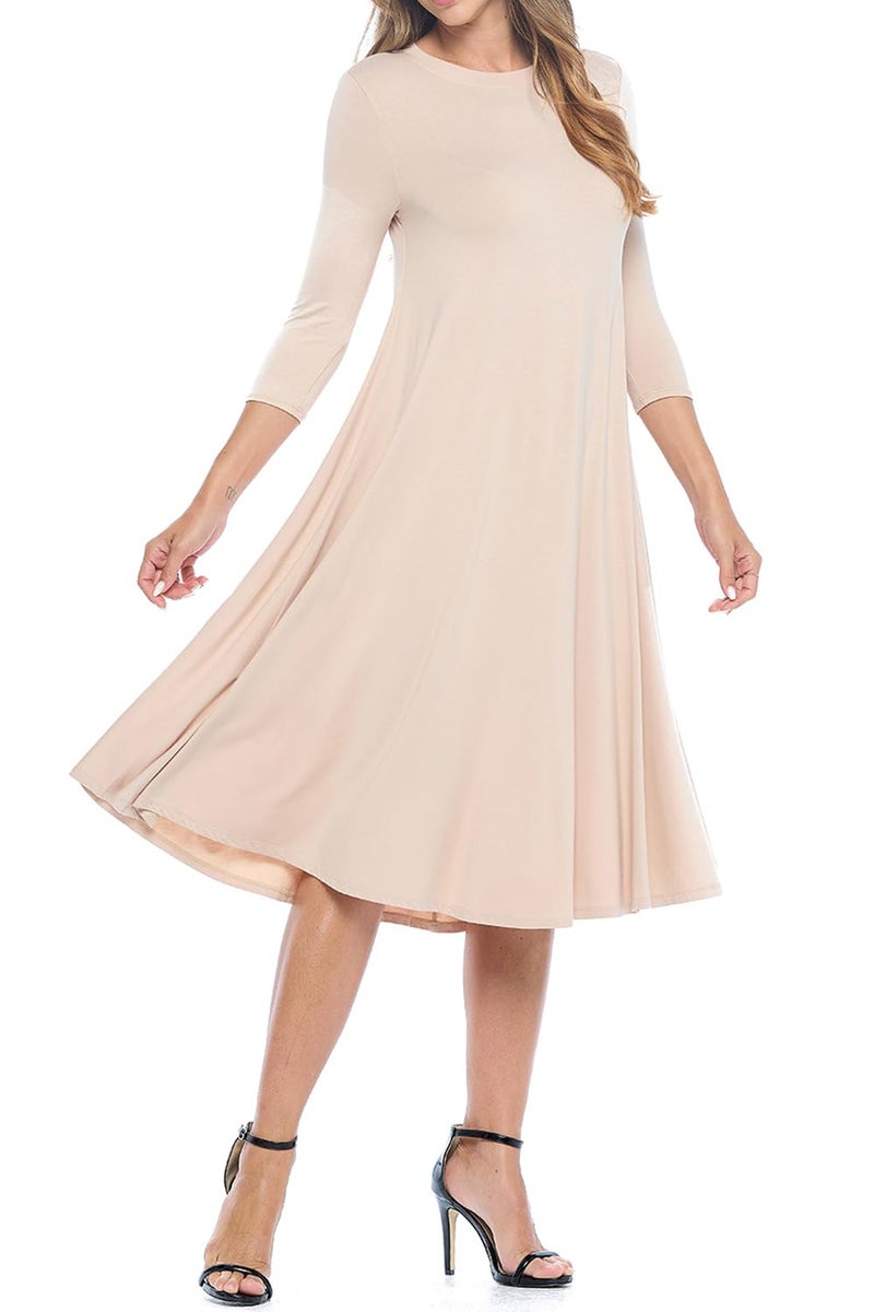 iconic luxe Women's Swing Midi Dress â€“ 3/4 Sleeve Flowy A-Line Tunic â€“ Soft, Stretchy, Comfortable, and Versatile Casual Dress for Everyday Wear X-Large Mocha - Image 4